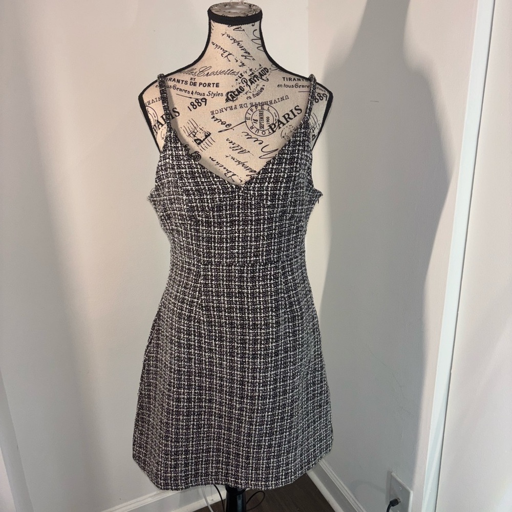 Elegant Black and White Tweed Dress